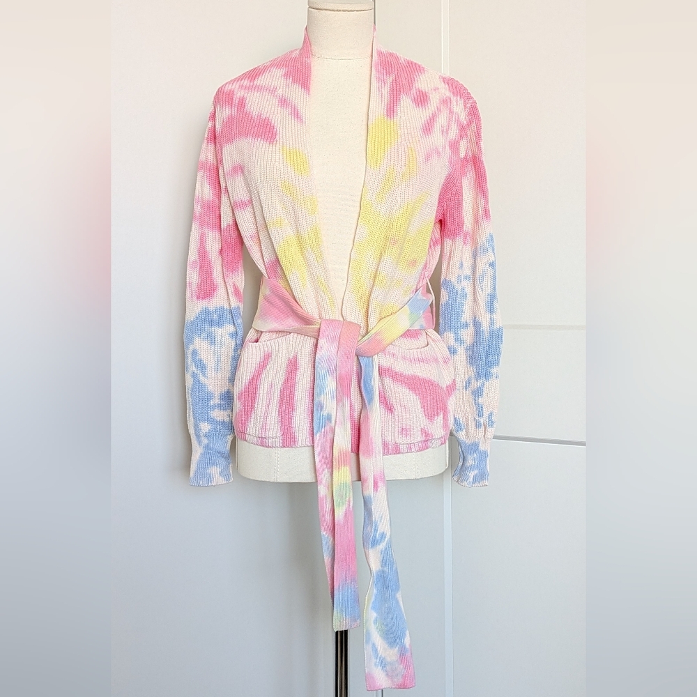 525 America Pastel Tie Dye Belted Ribbed Knit Cardigan S